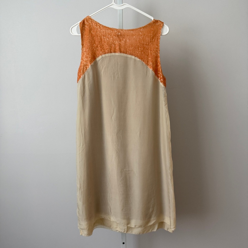 Hoss Intropia‎ S Ivory Orange Sequin Silk Shift Dress Deco Quirky Retro Twee - Picture 7 of 7
